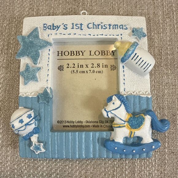 Baby Boys 1St Christmas Photo Ornament 3 3/4" L x 3 1/4 W Blue & White New - Picture 3 of 8